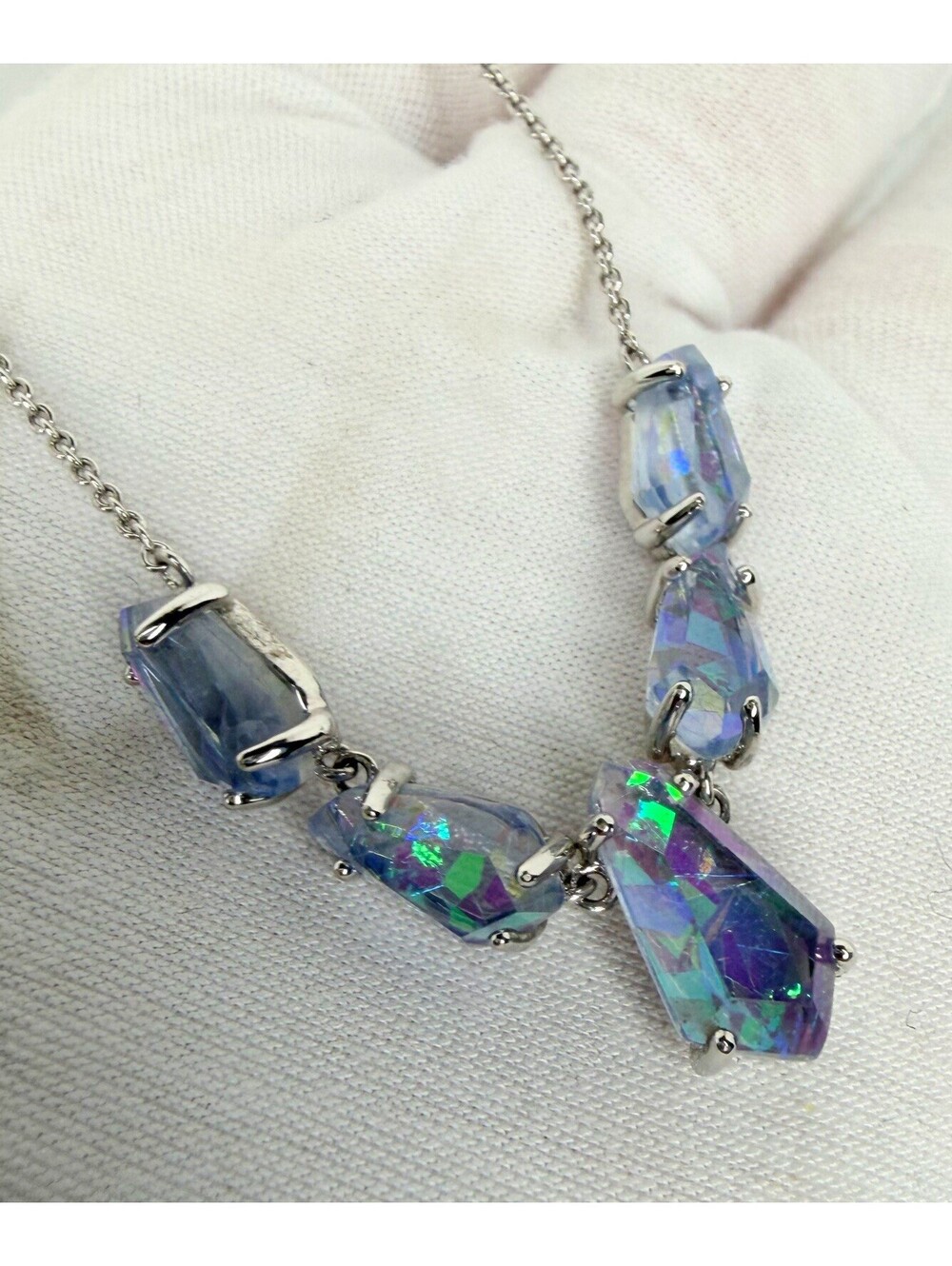 Kendra Scott Target June Necklace Silver Iridescent Purple Blue Statement